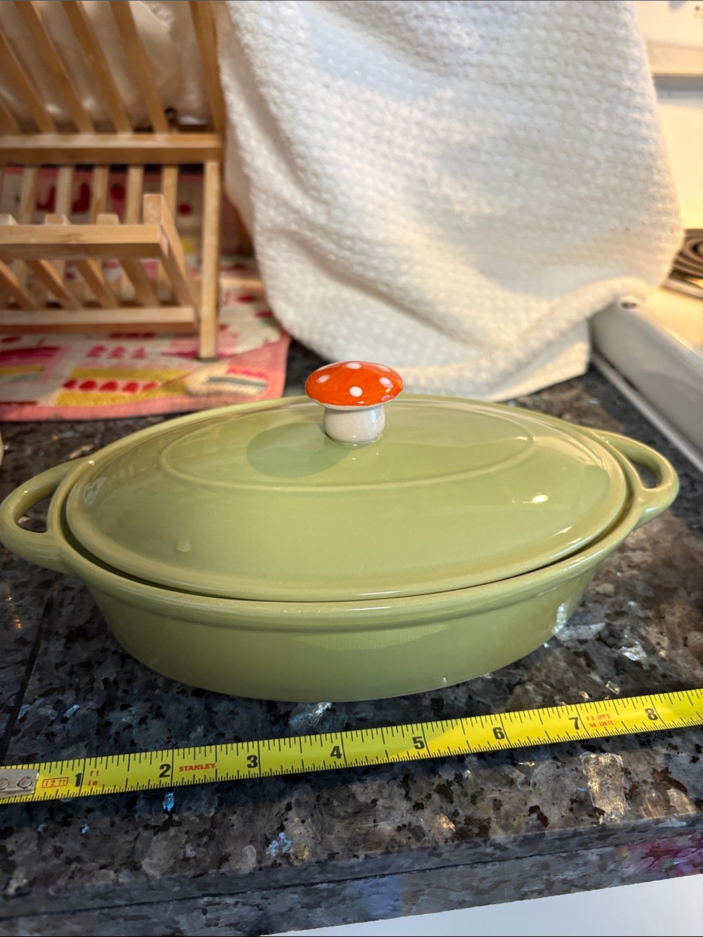 Wild Eye Design Ceramic Casserole Dish with mushroom handle